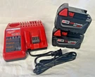 (2) M18 Milwaukee 5.0 Ah Batteries 48-11-1850, (1) Charger 18V (genuine) New. Fixed Price $147.95.
