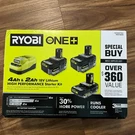 Ryobi One+ 18V Lithium High Performance Starter Kit Batteries & Charger PSK108SB. Fixed Price $125.00.