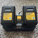 Two Yardworks 20V Lithium-ion Battery 4.0AH With Dual Charger. Fixed Price $65.00.