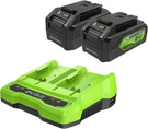 Greenworks 24V 4.0AH Usb Battery (2-PACK) Starter Kit + Dual Port Rapid Charger. Fixed Price $123.99.