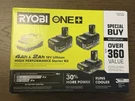 Ryobi One+ PSK108SB 18V Lithium High Performance Starter Kit Batteries & Charger. Fixed Price $137.00.