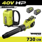 Ryobi 40V Hp Brushless Whisper Series 190 Mph 730 Cfm Leaf Blower Kit RY404180. Fixed Price $390.00.