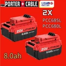 1-2PACK 8.0AH 20VOLT For Porter Cable Battery Max Lithium PCC680L PCC685L. Fixed Price $37.98.