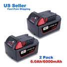 2PK New For Milwaukee M18 Lithium Xc 6.0 Ah Extended Capacity Battery 48-11-1860. Fixed Price $69.60.